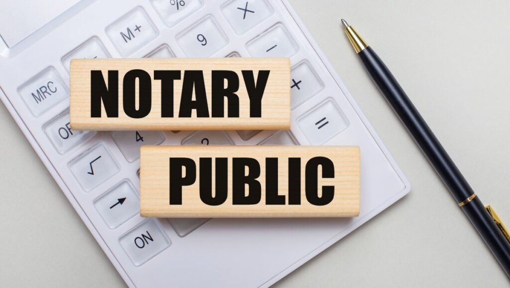 Blocks with the words "notary public" Preparing a notary journal 