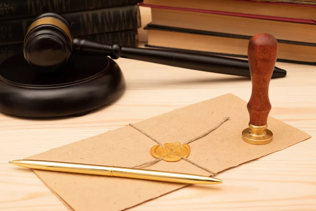forms of ID for notary with gavel and stamp