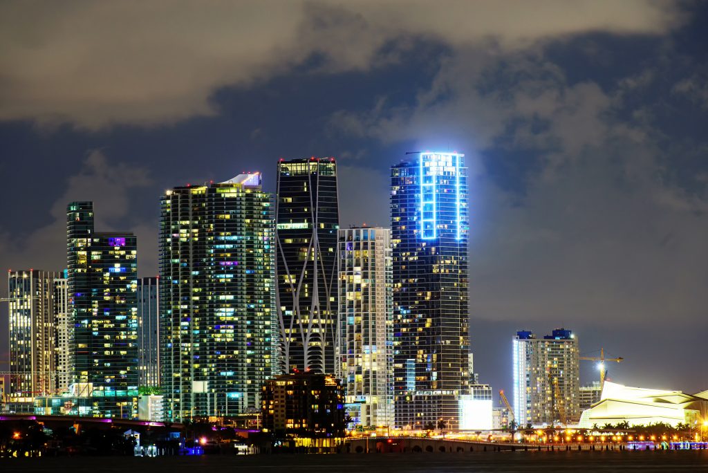 Miami Florida cityscape at night